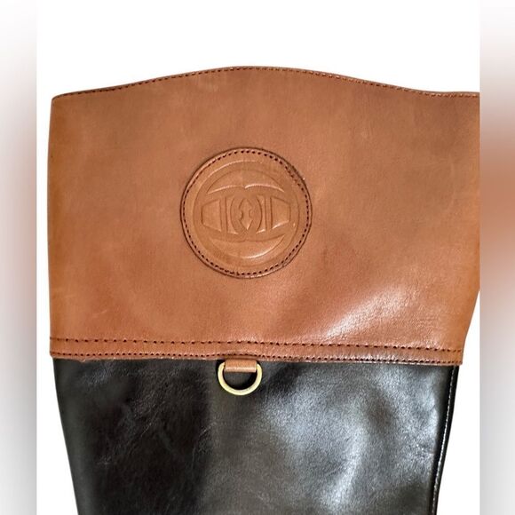 Etienne Aigner Chastity Leather Riding Boots Black Brown Size 7.5 - Picture 8 of 14